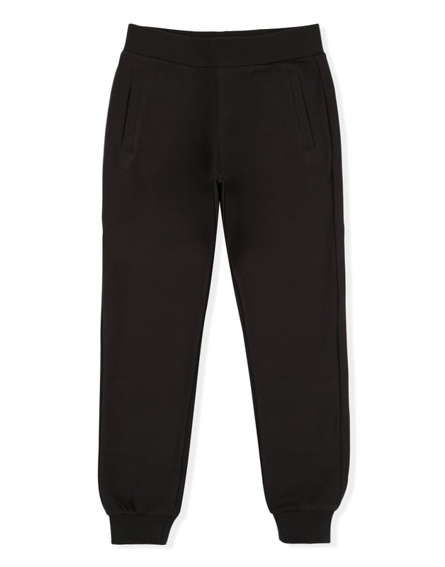 The brand's lettering is the defining feature of these cotton fleece sweatpants. It is printed all-over the right rear pocket. Two slit pockets on the front and one on the back. Ribbed waistband and bottom cuffs.