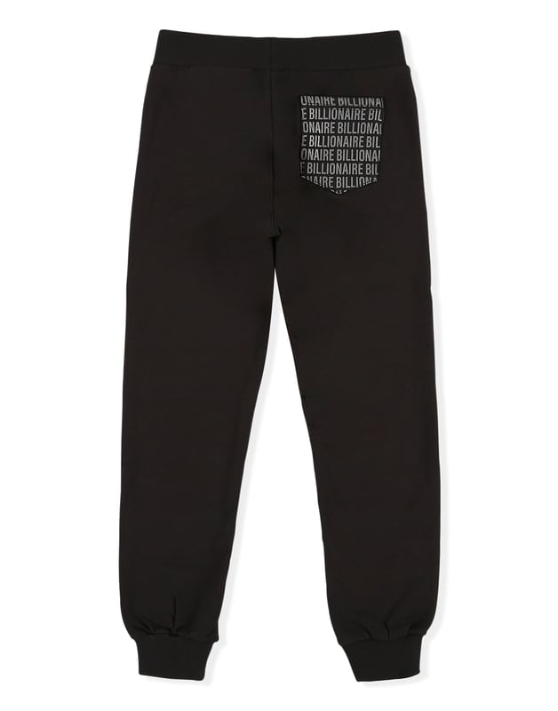 The brand's lettering is the defining feature of these cotton fleece sweatpants. It is printed all-over the right rear pocket. Two slit pockets on the front and one on the back. Ribbed waistband and bottom cuffs.