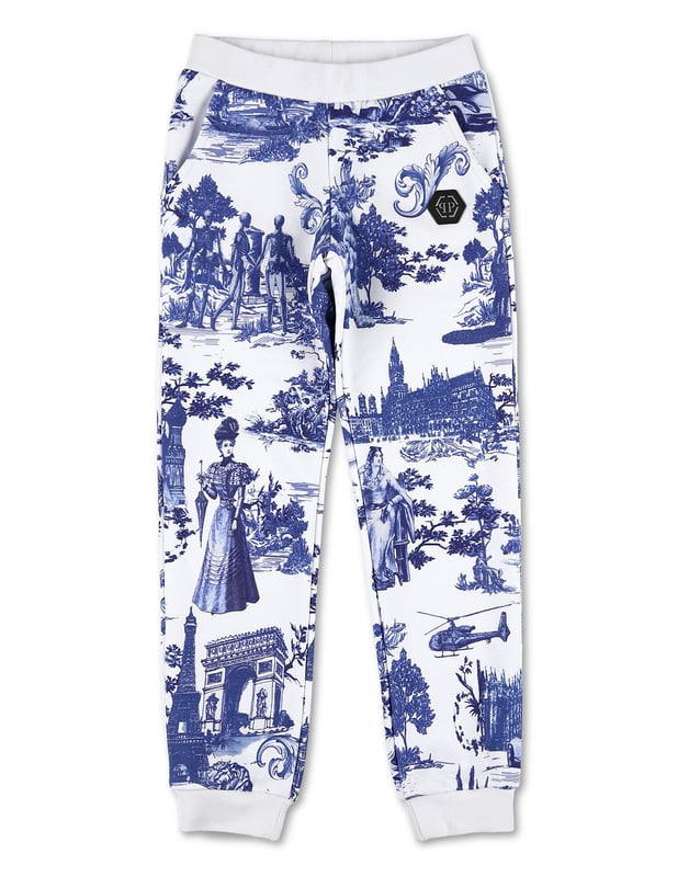 Verfraaid  En-PLEIN-air print cotton fleece pants. Two welt pockets. Rib knit waistband and bottom cuffs.