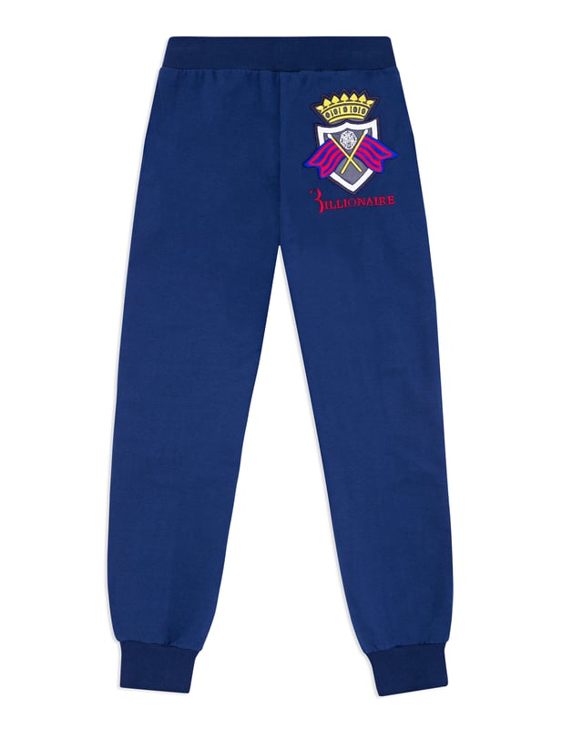 Varsity is a key theme of all collections dedicated to children. Billionaire couldn't overlook this trend. These cotton fleece pants feature an embroidered emblem sewn on the back. Two slit pockets. Ribbed cuffs and bottom hem.