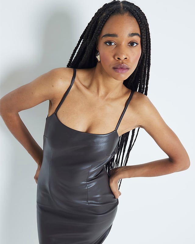 River Island Womens Midi Dress Brown Faux Leather Strappy