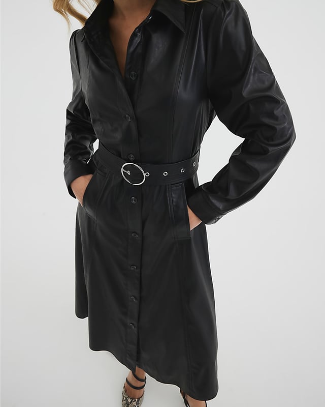 River Island Womens Midi Shirt Dress Petite Black Faux Leather River Island Womens Midi Shirt Dress Petite Black Faux Leather