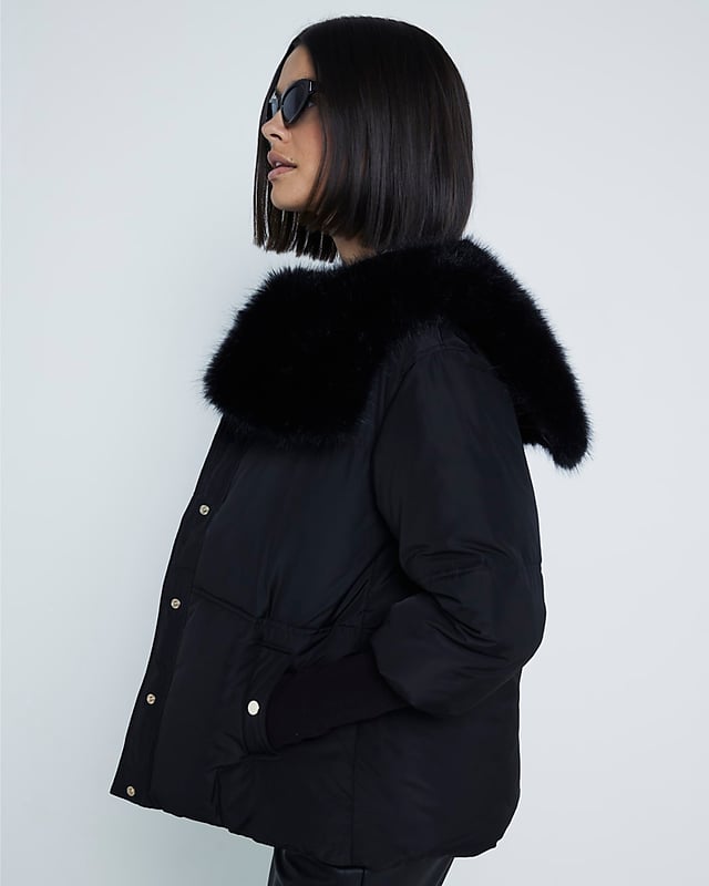 River Island Black Jacket With Faux Fur Collar Clothing River