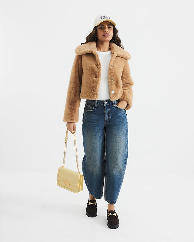 Petite collection, Faux fur fabric, Collared, Buttoned fastening, Long sleeved