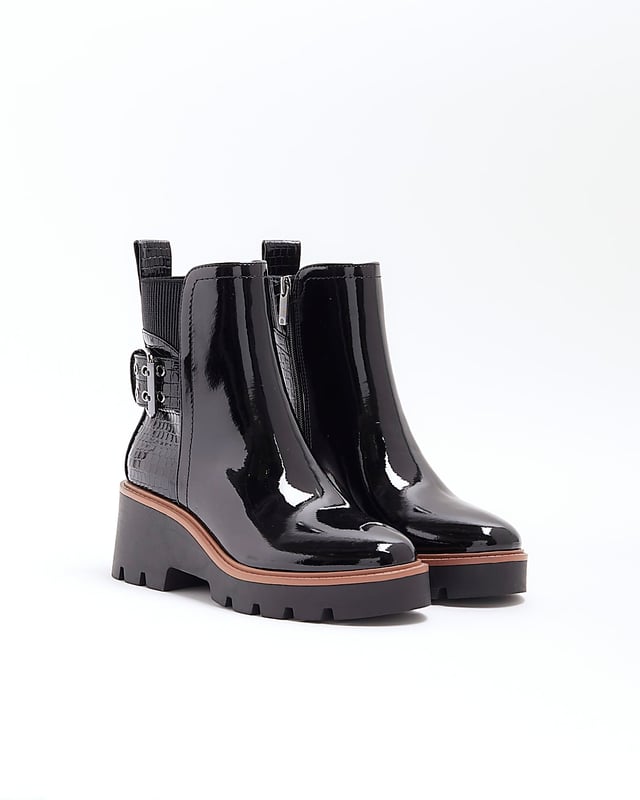 Ankle Boot River Island Wide Fit Patent Boots Black Wide Fit