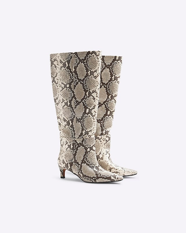Knee High River Island Beige Boots Navy Knee High Boots River