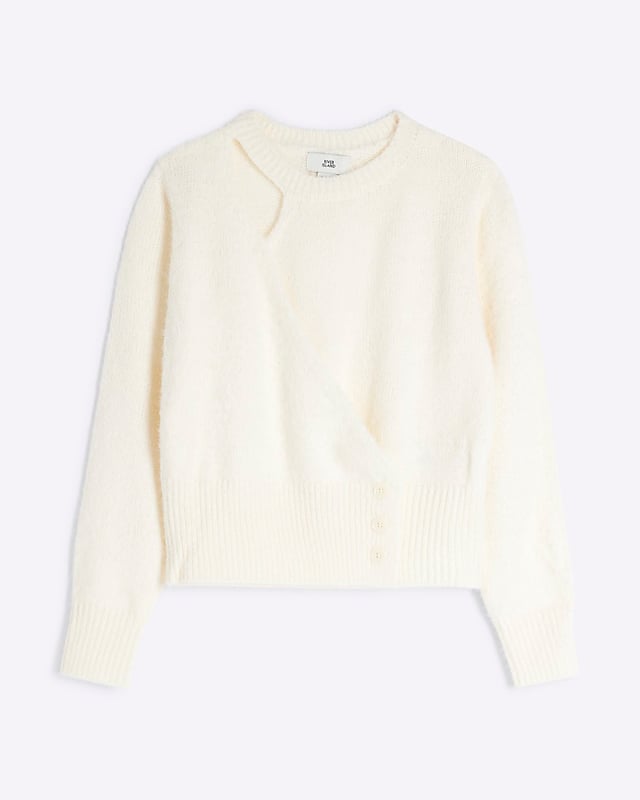 Crew neck, Cut out detail, Button fastening, Long sleeved