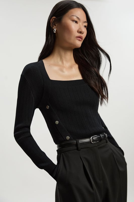 Dome Button Detail Knitted Top