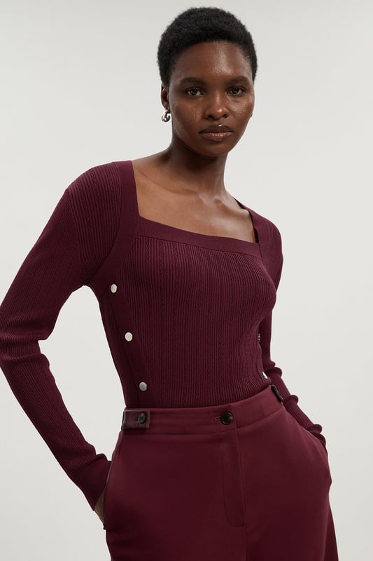 Dome Button Detail Knitted Top