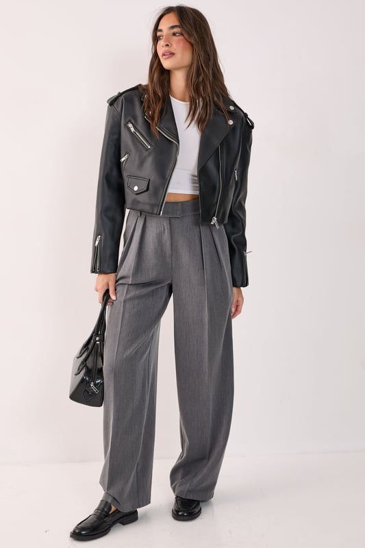 Essentials Cropped Faux Leather Boxy Biker