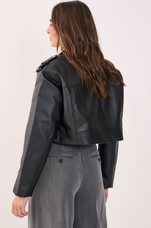Essentials Cropped Faux Leather Boxy Biker