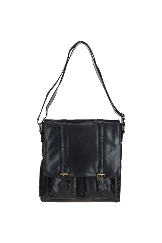 This premium leather messenger bag features brass hardware, a spacious main compartment, two front buckle pockets, and a back zip pocket for easy access. Inside, it offers two pockets and a compartment for organisation, along with an adjustable shoulder strap and fully lined branded interior. Dimensions: (L) 32 cm x (W) 11 cm x (H) 33 cm.