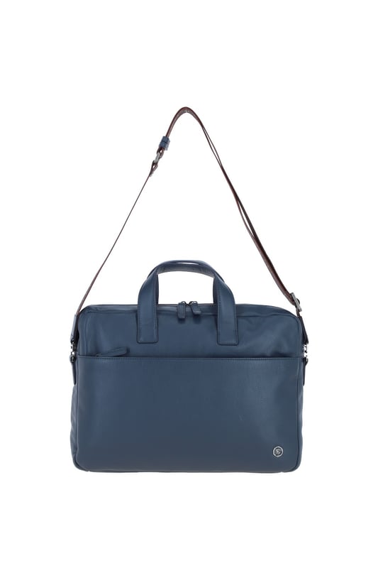 The Brampton Leather Laptop Bag combines style and functionality, crafted from 100% genuine leather for modern professionals. It features a padded laptop compartment, two external zip pockets, an external slip-in pocket, seven internal slip-in pockets, and an internal zip pocket for valuables. Equipped with a sturdy top handle and adjustable shoulder strap, this sleek and durable bag is perfect for commuting and business travel, gaining character with use. Dimensions: (L) 39.5 cm x (H) 30 cm x (W) 8.5 cm, with a strap length of 63.5 cm (longest) and 36 cm (shortest).