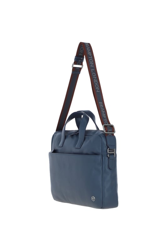 The Brampton Leather Laptop Bag combines style and functionality, crafted from 100% genuine leather for modern professionals. It features a padded laptop compartment, two external zip pockets, an external slip-in pocket, seven internal slip-in pockets, and an internal zip pocket for valuables. Equipped with a sturdy top handle and adjustable shoulder strap, this sleek and durable bag is perfect for commuting and business travel, gaining character with use. Dimensions: (L) 39.5 cm x (H) 30 cm x (W) 8.5 cm, with a strap length of 63.5 cm (longest) and 36 cm (shortest).