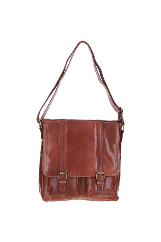 This premium leather messenger bag features brass hardware, a spacious main compartment, two front buckle pockets, and a back zip pocket for easy access. Inside, it offers two pockets and a compartment for organisation, along with an adjustable shoulder strap and fully lined branded interior. Dimensions: (L) 32 cm x (W) 11 cm x (H) 33 cm.