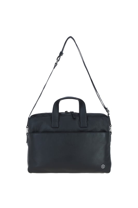 The Brampton Leather Laptop Bag combines style and functionality, crafted from 100% genuine leather for modern professionals. It features a padded laptop compartment, two external zip pockets, an external slip-in pocket, seven internal slip-in pockets, and an internal zip pocket for valuables. Equipped with a sturdy top handle and adjustable shoulder strap, this sleek and durable bag is perfect for commuting and business travel, gaining character with use. Dimensions: (L) 39.5 cm x (H) 30 cm x (W) 8.5 cm, with a strap length of 63.5 cm (longest) and 36 cm (shortest).