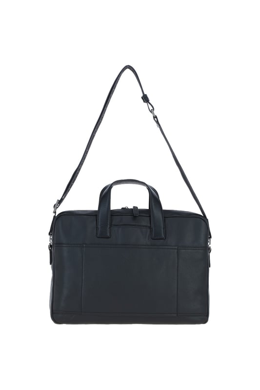 The Brampton Leather Laptop Bag combines style and functionality, crafted from 100% genuine leather for modern professionals. It features a padded laptop compartment, two external zip pockets, an external slip-in pocket, seven internal slip-in pockets, and an internal zip pocket for valuables. Equipped with a sturdy top handle and adjustable shoulder strap, this sleek and durable bag is perfect for commuting and business travel, gaining character with use. Dimensions: (L) 39.5 cm x (H) 30 cm x (W) 8.5 cm, with a strap length of 63.5 cm (longest) and 36 cm (shortest).