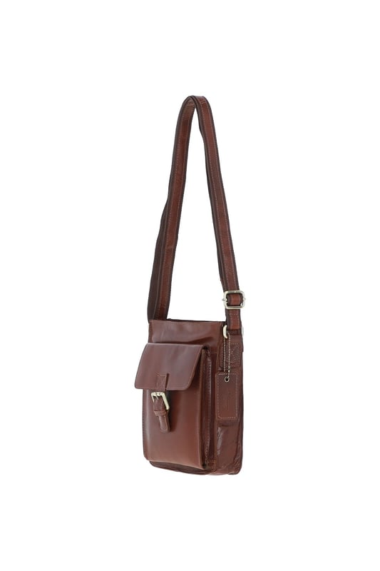 Crafted for style and convenience, this leather flap over side bag is the perfect hands-free companion for daily outings. With a spacious main compartment secured by a magnetic flap closure, it also features 2 outer pockets for quick-access items and 2 internal pockets to keep essentials organized. The gold-coloured hardware adds a refined touch, while the adjustable strap with a 35–72 cm drop length offers versatile wear as a crossbody or shoulder bag. Dimensions: 20 cm (L) x 7.5 cm (W) x 24 cm (H).