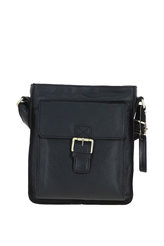 Crafted for style and convenience, this leather flap over side bag is the perfect hands-free companion for daily outings. With a spacious main compartment secured by a magnetic flap closure, it also features 2 outer pockets for quick-access items and 2 internal pockets to keep essentials organized. The gold-coloured hardware adds a refined touch, while the adjustable strap with a 35–72 cm drop length offers versatile wear as a crossbody or shoulder bag. Dimensions: 20 cm (L) x 7.5 cm (W) x 24 cm (H).