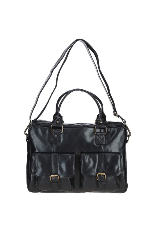 This premium leather laptop bag combines style and functionality, featuring a spacious main compartment, two front buckle pockets for organisation, and sturdy handles with brass hardware. It includes an adjustable, detachable shoulder strap and a fully lined branded interior. Dimensions: (L) 41 cm x (W) 11 cm x (H) 31 cm with a 30 cm shoulder strap drop length.