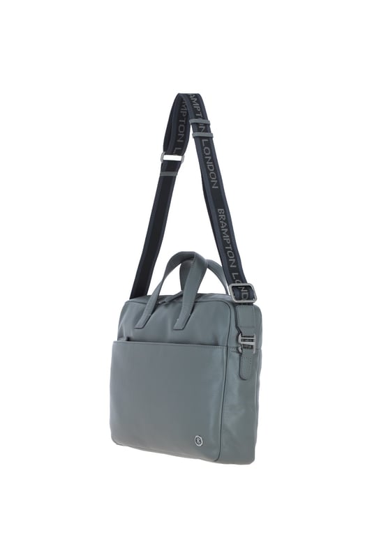 The Brampton Leather Laptop Bag combines style and functionality, crafted from 100% genuine leather for modern professionals. It features a padded laptop compartment, two external zip pockets, an external slip-in pocket, seven internal slip-in pockets, and an internal zip pocket for valuables. Equipped with a sturdy top handle and adjustable shoulder strap, this sleek and durable bag is perfect for commuting and business travel, gaining character with use. Dimensions: (L) 39.5 cm x (H) 30 cm x (W) 8.5 cm, with a strap length of 63.5 cm (longest) and 36 cm (shortest).