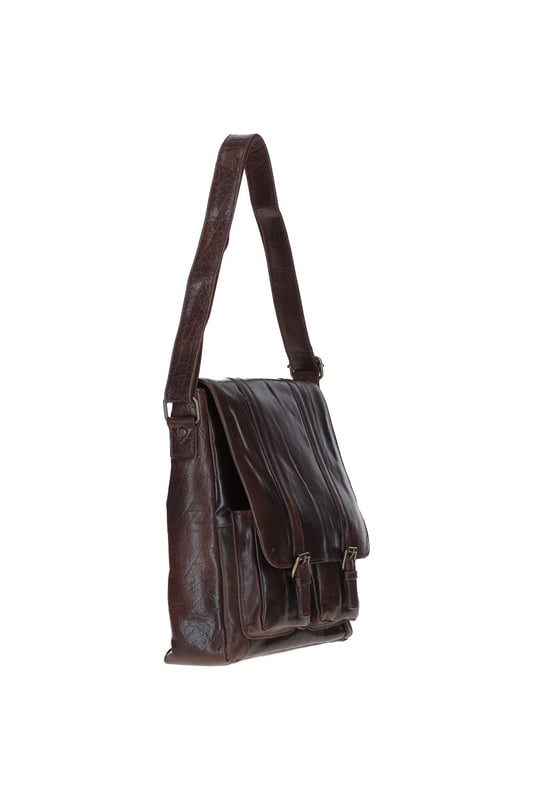 This premium leather messenger bag features brass hardware, a spacious main compartment, two front buckle pockets, and a back zip pocket for easy access. Inside, it offers two pockets and a compartment for organisation, along with an adjustable shoulder strap and fully lined branded interior. Dimensions: (L) 32 cm x (W) 11 cm x (H) 33 cm.