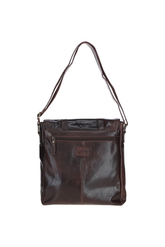 This premium leather messenger bag features brass hardware, a spacious main compartment, two front buckle pockets, and a back zip pocket for easy access. Inside, it offers two pockets and a compartment for organisation, along with an adjustable shoulder strap and fully lined branded interior. Dimensions: (L) 32 cm x (W) 11 cm x (H) 33 cm.