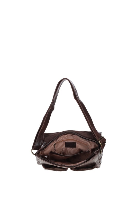 This premium leather messenger bag features brass hardware, a spacious main compartment, two front buckle pockets, and a back zip pocket for easy access. Inside, it offers two pockets and a compartment for organisation, along with an adjustable shoulder strap and fully lined branded interior. Dimensions: (L) 32 cm x (W) 11 cm x (H) 33 cm.
