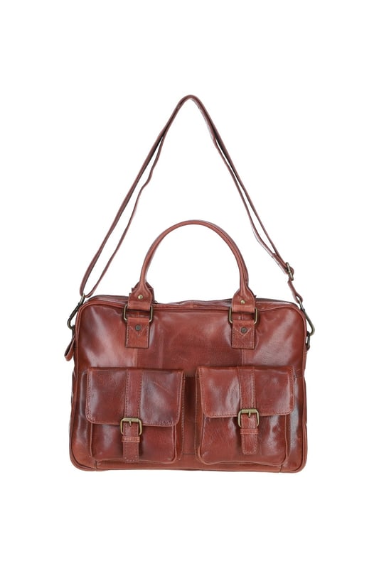 This premium leather laptop bag combines style and functionality, featuring a spacious main compartment, two front buckle pockets for organisation, and sturdy handles with brass hardware. It includes an adjustable, detachable shoulder strap and a fully lined branded interior. Dimensions: (L) 41 cm x (W) 11 cm x (H) 31 cm with a 30 cm shoulder strap drop length.