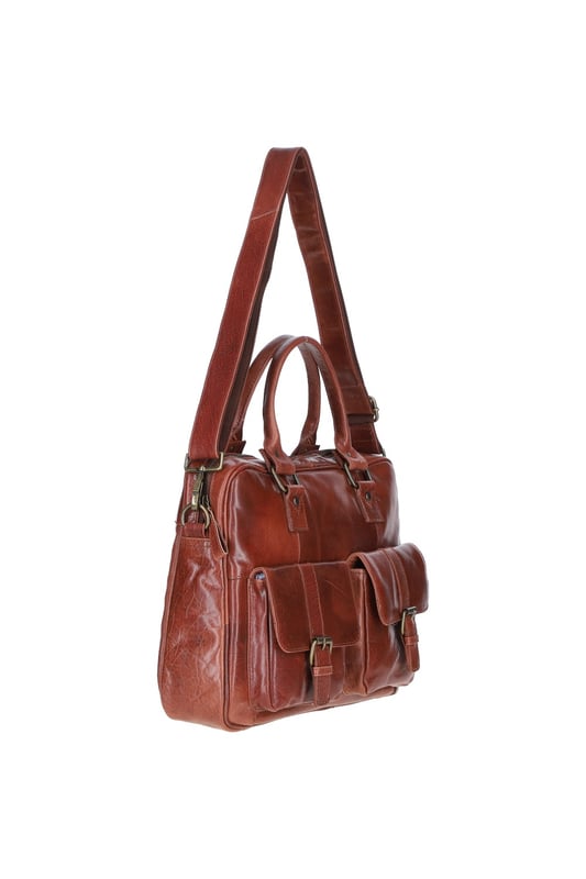 This premium leather laptop bag combines style and functionality, featuring a spacious main compartment, two front buckle pockets for organisation, and sturdy handles with brass hardware. It includes an adjustable, detachable shoulder strap and a fully lined branded interior. Dimensions: (L) 41 cm x (W) 11 cm x (H) 31 cm with a 30 cm shoulder strap drop length.