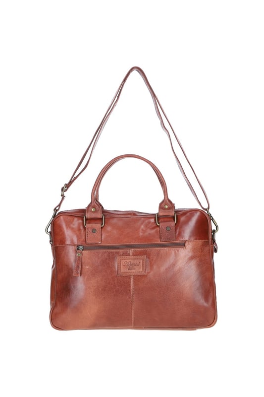 This premium leather laptop bag combines style and functionality, featuring a spacious main compartment, two front buckle pockets for organisation, and sturdy handles with brass hardware. It includes an adjustable, detachable shoulder strap and a fully lined branded interior. Dimensions: (L) 41 cm x (W) 11 cm x (H) 31 cm with a 30 cm shoulder strap drop length.