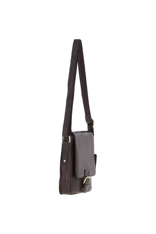 This compact leather flap over bag blends timeless craftsmanship with everyday practicality, making it ideal for city outings or casual wear. It features a spacious main compartment secured with a flap and magnetic closure, along with 2 outer zip pockets for added storage. The design is finished with elegant gold-coloured hardware and clean, structured lines. Its adjustable strap, with a drop length of 51–70 cm, offers flexibility for both crossbody and shoulder wear. Dimensions: (L) 19 cm x (W) 5.5 cm x (H) 25 cm.