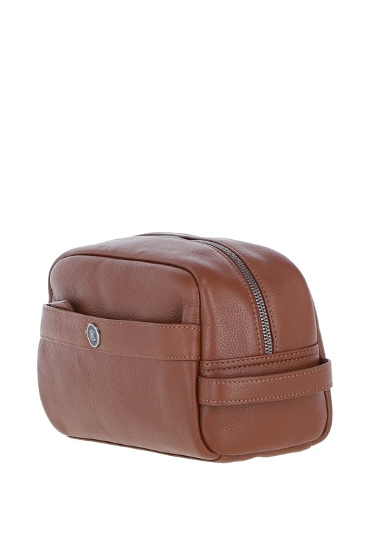 The Brampton Leather Washbag is a stylish and practical accessory crafted from 100% genuine leather, perfect for organising grooming essentials during travel or daily use. Featuring a spacious main compartment, an external zip pocket for secure storage, and four internal slip pockets, this wash bag combines functionality with elegance. Its water-resistant lining and compact, durable design make it ideal for effortless storage and transportation of toiletries. Dimensions: (L) 27 cm x (H) 16 cm x (W) 10 cm.