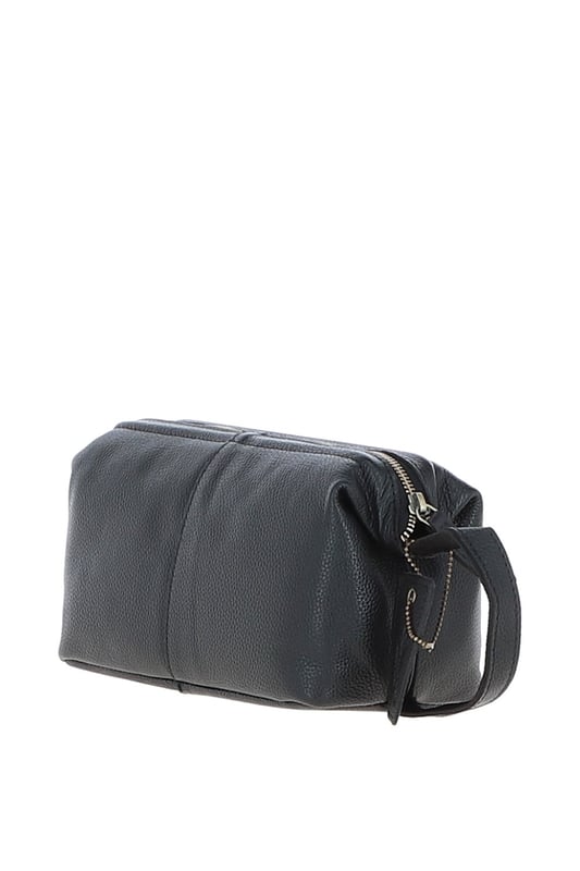 Crafted from rugged, full-grain leather, this vintage-style washbag features a spacious main compartment with a zip closure, 1 outer zip pocket for easy-access items, and 3 internal pockets to keep toiletries neatly organized. Its distressed finish adds a timeless, masculine edge, while gold-coloured hardware enhances the classic design. Dimensions: 26 cm (L) x 12 cm (W) x 13 cm (H).