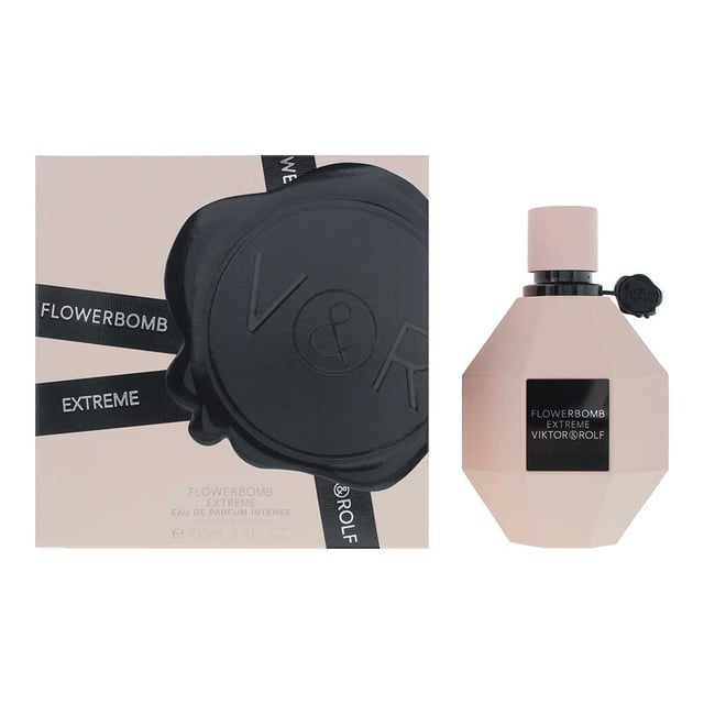 Flowerbomb Extreme Eau de Parfum Intense by Viktor and Rolf is a sweet floral fragrance for women. Perfect for Spring, Fall and Winter, this fragrance is mostly worn during the evening. The year of launch was 2005, this explosive, gourmand floral fragrance pushes the original to new heights with heightened vanilla and fruity floral intensity . Created by Carlos Benaïm, Domitille Bertier, and Olivier Polge, the Extreme spin off builds on their legacy. Olivier Polge, now a leading perfumer at Chanel, was instrumental in shaping the Flowerbomb DNA alongside Benaïm and Bertier. This fragrance opens with Jasmine and Bergamot. Middle notes of this fragrance are Osmanthus, White Blossoms and Palm Leaf with base notes of : Amber, Benzoin, Patchouli and Vanilla.

The bottle retains the signature of the diamond grenade silhouette that is faceted like a precious gem with geometric precision, symbolizing both beauty and power. The bottle has a velvety, satin finish that reflects light softly—enhancing its luxurious and modern appeal. It features the distinctive black wax seal with the Victor and Rolf logo—a nod to high fashion couture and the brand’s dramatic aesthetic.

Top Notes: Bergamot and Jasmine
Heart Notes: Osmanthus, White Blossoms and Palm Leaf 
Base Notes: Amber, Benzoin, Patchouli and Vanilla

How to Apply: 

Apply it to your body warmest points, such as crease of your elbows and wrists that intensifies longevity of the fragrance.
Avoid rubbing after application as this will reduce the longevity of the fragrance. 
For wrist application, re-apply the fragrance after hand washing.