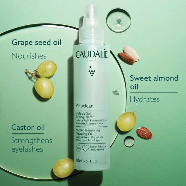 Discover the power of Caudalie Vinoclean Makeup Removing Cleansing Oil. This vegan formula gently removes makeup while nourishing your skin with organic grape seed, sweet almond, and castor oils. Packed with antioxidants, it leaves your complexion refreshed and impurity-free. Suitable for all skin types, this non-comedogenic, paraben-free oil is essential for your skincare routine. Simply pump, warm, and massage onto dry skin, then rinse for a radiant glow. Caudalie is committed to sustainability, donating 1% of turnover to protect the planet.