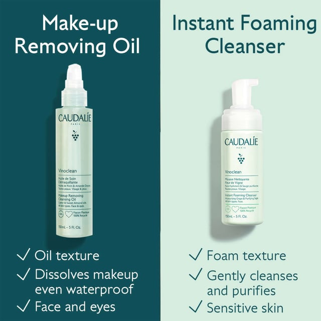 Discover the power of Caudalie Vinoclean Makeup Removing Cleansing Oil. This vegan formula gently removes makeup while nourishing your skin with organic grape seed, sweet almond, and castor oils. Packed with antioxidants, it leaves your complexion refreshed and impurity-free. Suitable for all skin types, this non-comedogenic, paraben-free oil is essential for your skincare routine. Simply pump, warm, and massage onto dry skin, then rinse for a radiant glow. Caudalie is committed to sustainability, donating 1% of turnover to protect the planet.