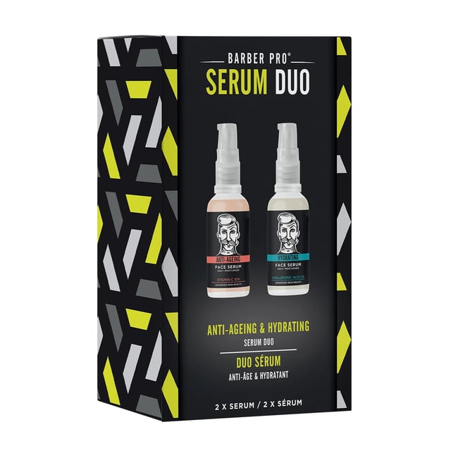 Elevate your skincare routine with the BARBER PRO Vegan Serum Duo, the ideal gift for those seeking bright, smooth, and supple skin. This luxurious duo features 100% plant-based ingredients for a transformative experience. Perfect for special occasions, it includes the BARBER PRO Anti-Ageing Face Serum and Hydrating Face Serum, both enriched with natural ingredients like Vitamin C, Blueberry, Yuzu Citrus, and Sea Buckthorn. Treat yourself or a loved one to this vegan skincare luxury, certified by The Vegan Society, and enjoy deeply nourished skin.