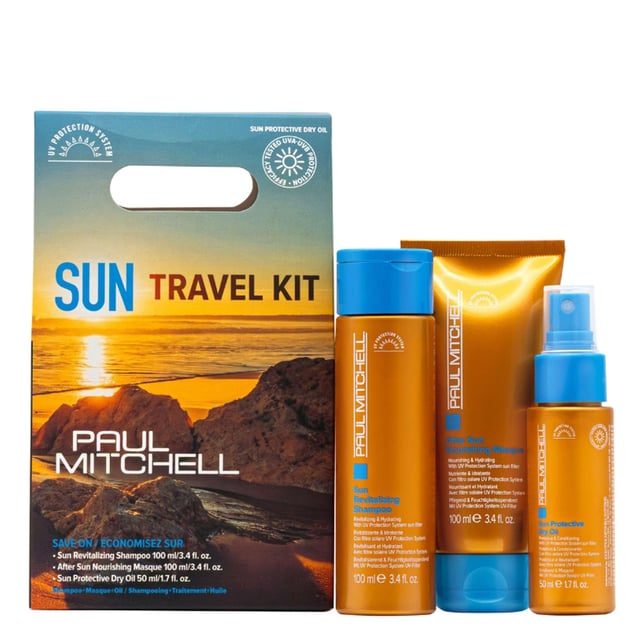 Discover the ultimate travel companion with the Paul Mitchell Sun Travel Kit, beautifully packaged in an eco-friendly box. This kit includes travel-sized versions of essential Paul Mitchell Sun products: Revitalizing Shampoo (100 ml), After Sun Nourishing Masque (100 ml), and Sun Protective Dry Oil (50 ml). Each product is formulated with a UV Protection System to protect your hair from sun damage, leaving it soft and shiny. Ideal for holidays or as a thoughtful gift, this kit is a must-have for sun-kissed adventures.