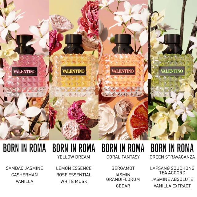 Experience the enchanting allure of Valentino Donna Born In Roma Coral Fantasy Eau de Parfum. This exquisite fragrance captures the essence of a Roman sunset with vibrant notes. The top note features a refreshing kiwi accord blended with sparkling orange for a bold introduction. At its heart, a luxurious infusion of jasmine flowers creates a modern floral bouquet. Finally, the warm base note of ambrette seeds adds a soft, textured finish. Housed in a stunning coral bottle inspired by Rome's twilight, this 50ml perfume is a must-have for every woman.