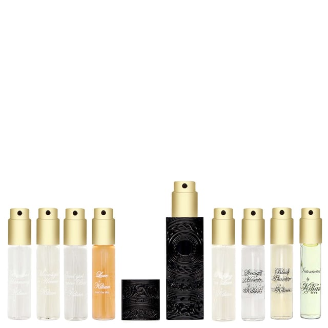 Experience the luxurious world of Kilian with the Deluxe Discovery Set, featuring eight captivating Eau de Parfums, each in a 7.5ml bottle. Included are Bamboo Harmony, a refreshing citrus blend; Moonlight in Heaven, a tropical delight; Good Girl Gone Bad, a floral exploration; and Intoxicated, an addictive coffee-inspired aroma. Perfect for fragrance enthusiasts or as a gift, this set invites you to explore Kilian's artistry.
