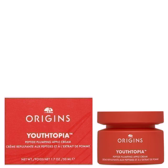 Transform your skincare routine with Origins Youthtopia Peptide Plumping Apple Cream. This remarkable cream is powered by over 50,000 apple stem cells, delivering intense hydration for bouncy and plump skin. Enriched with apple seed oil, squalane, and apple peel ferment, it revitalizes your complexion, strengthens the skin barrier, and minimizes the appearance of pores. Experience healthier-looking skin that radiates vitality. For optimal results, apply to a cleansed face and neck every morning and/or evening. Suitable for women, this cream is a must-have for your beauty arsenal.
