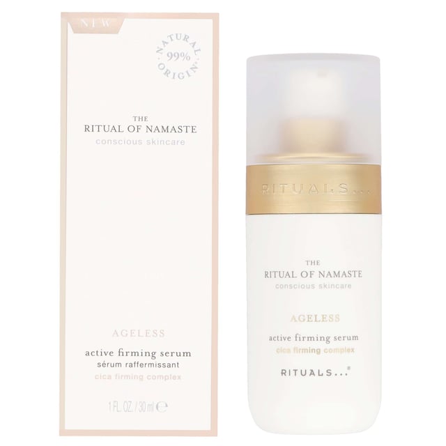 Experience the rejuvenating power of Rituals The Ritual of Namaste Firming Serum. This luxurious serum boasts over 93% natural origin ingredients and plant-based alternatives to retinol, designed to lift and firm your skin for a more youthful appearance. It enhances skin elasticity, visibly reduces wrinkles, and fine lines, making it an essential addition to your skincare routine. Suitable for vegans, simply apply to cleansed skin and follow with your favorite moisturizer. Elevate your beauty regimen with this transformative serum.