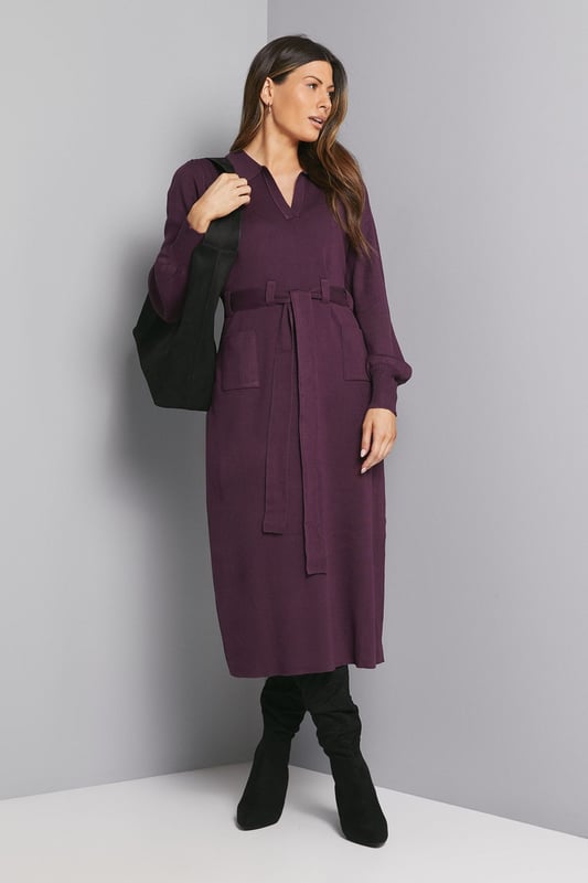Plus Collared Button Down Belted Midi Dress main image 0