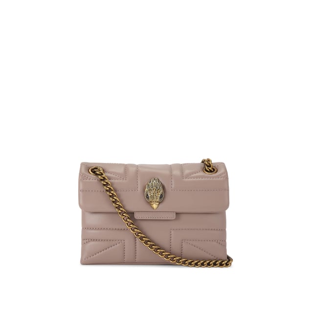 The Mini Kensington is crafted from a beige leather with stitching detail creating the Union Jack. The gold brass eagle head features crystals and crystal eyes on the front flap. 14cm (H), 20cm (L), 6cm (D). Strap drop cross body: 120cm. Strap drop shoulder: 70cm.