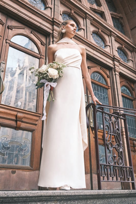 Satin Fishtail Wedding Dress with Drape Scarf