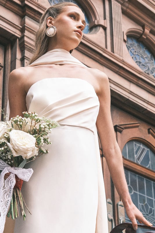 Satin Fishtail Wedding Dress with Drape Scarf