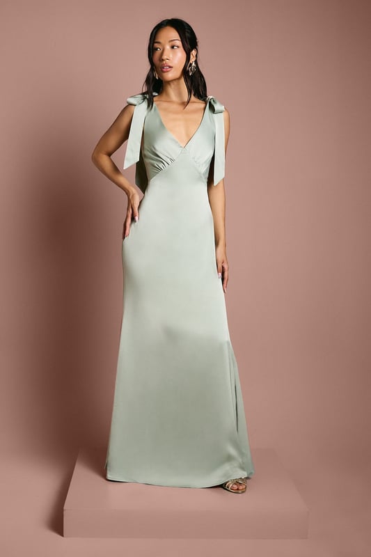 Coast Honoured Petite Satin Back Crepe V Neck Tie Shoulder Maxi