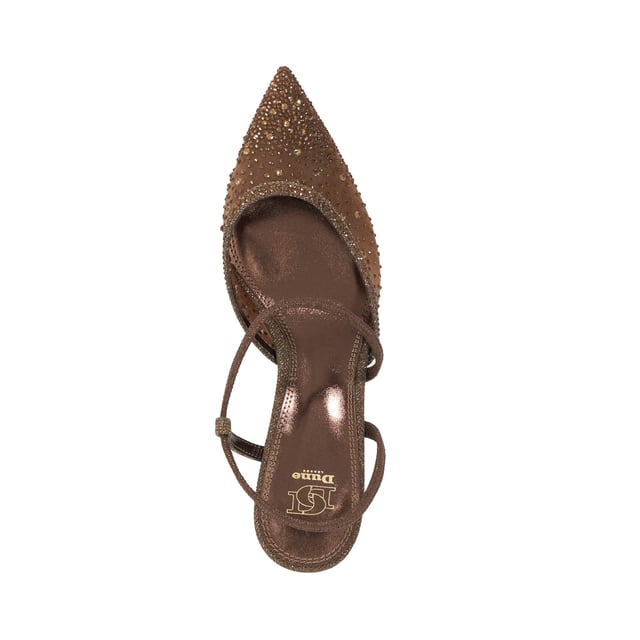 Dune Ladies Chasing - Pointed Toe Kitten Heel Court Shoes Step into subtle glamour with Chasing, a refined kitten heel that brings elegance with ease. Crafted from soft leather and finished in a shimmering fabric, this sleek style features a pointed toe and an asymmetric elasticated strap that gracefully curves around the ankle for a secure and flattering fit. Perfect for both occasion dressing and elevated everyday wear, Chasing adds a polished, contemporary touch to every step.