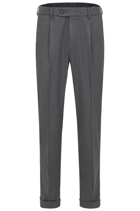 Voel het verschil met de bugatti bandplooibroek in een moderne flanellen look en zachte touch. Deze broek combineert stijl met comfort dankzij het elastaangehalte en een wigvormige, slank toelopende pasvorm. Uitgerust met zakken en praktische riemlussen biedt hij comfort en functionaliteit.